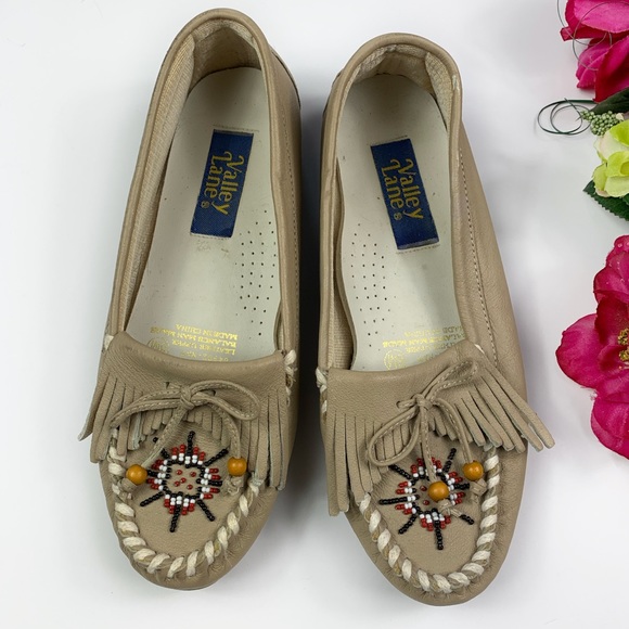 Valley Lane Shoes - Valley Lane Leather Beaded Vintage Moccasin Flats
